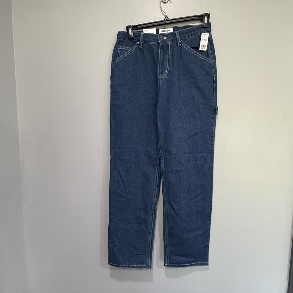 RSQ Womens Carpenter Jeans Dark Wash Contrast Stitch Straight Leg Size 27 NEW